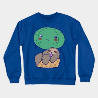 Cactus Hot Air Balloon Sloth Crewneck Sweatshirt